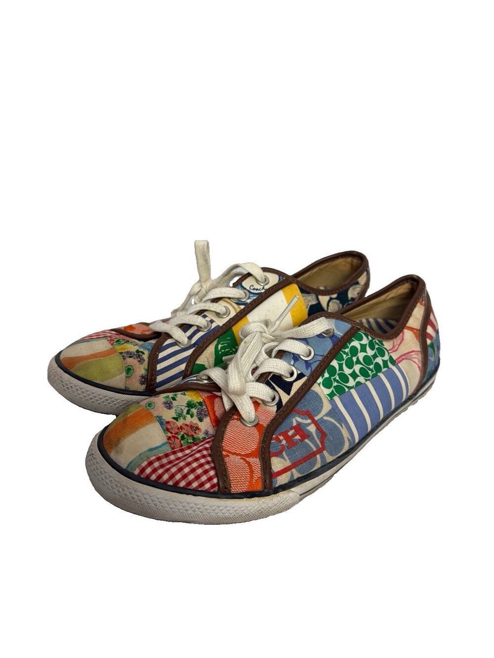 Coach Daphne Womens Size 8.5 Shoes Multicolor Pastel Patchwork Canvas Sneakers